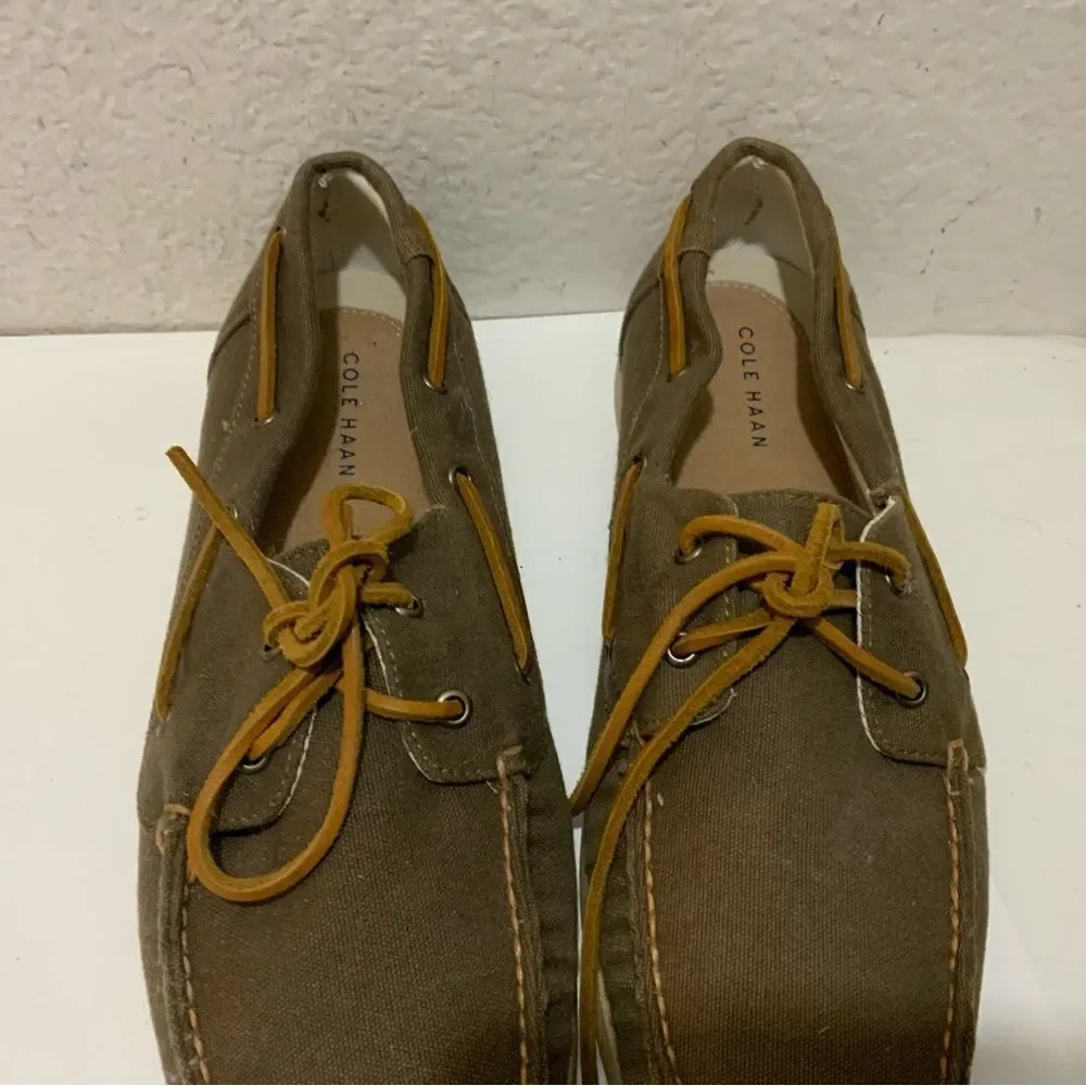 COLE HAAN Mens Canvas Slip-on Boat Shoes Size 12 M brown C14475 C15